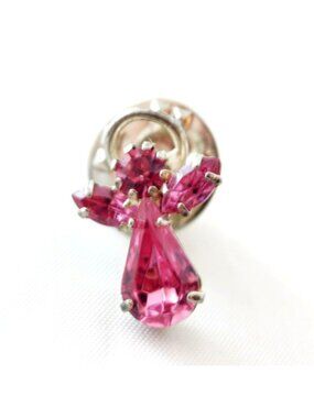 Pink Rhinestone Guardian Angel Lapel Silver-Tone Pin Vintage